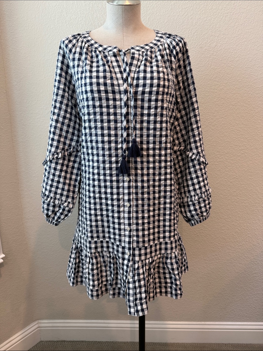 Vineyard Vines Navy and White Gingham Dress with Whale Logo